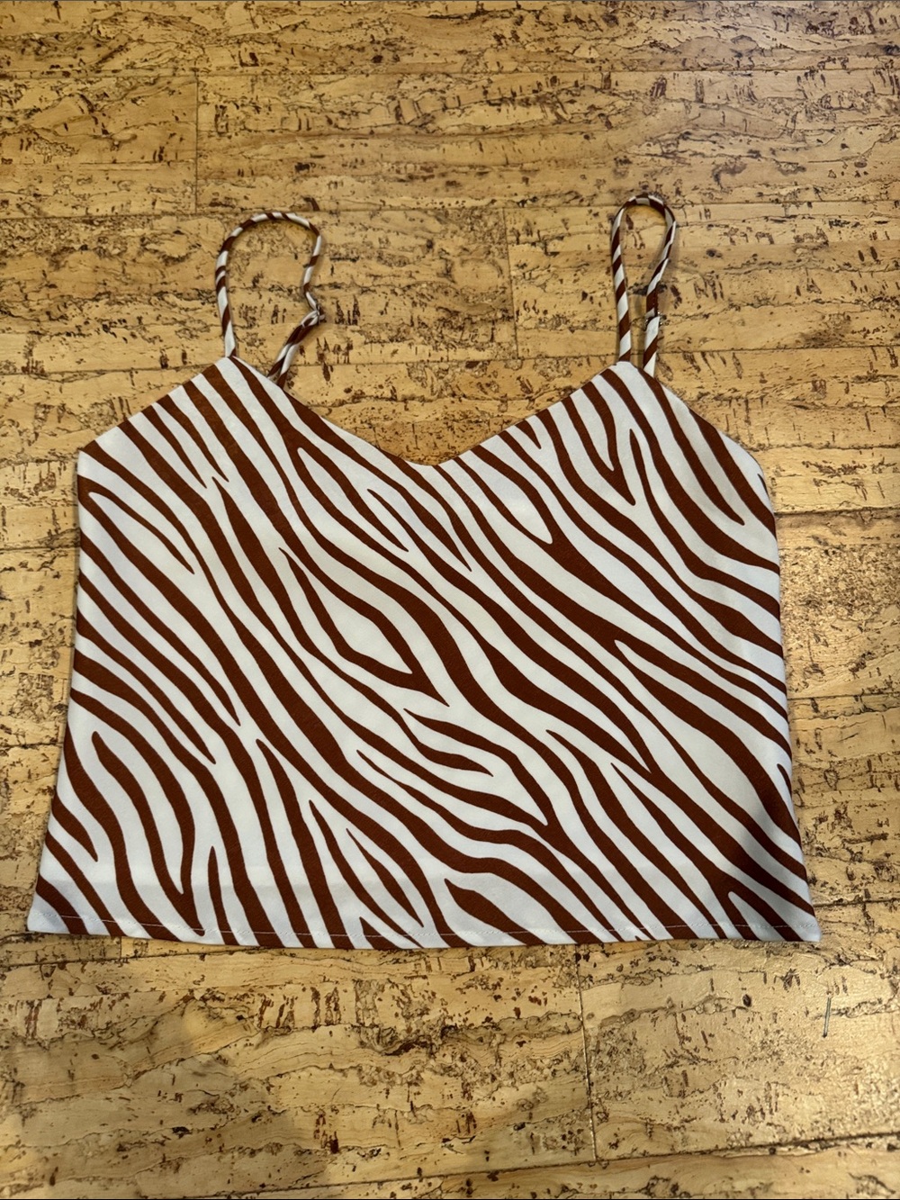 Brown and White Zebra Print Spaghetti Strap Cami Top